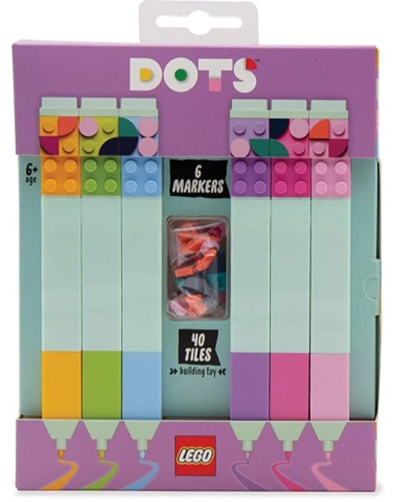 Marcadores, LEGO DOTS, pacote de 6 cores + 40 peças coloridas- 4895028527976